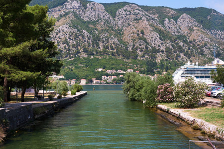 Picturesque panoramic view of the Bay of Kotor and the mountains around. Montenegro, Europe.の写真素材