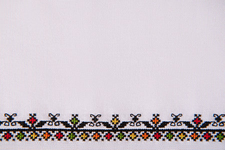 Texture of Cotton Fabric with Element of Handmade Embroidery by Cotton Threads. Design Pattern.