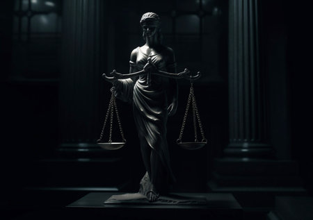 Statue of goddess Themis and the scales of justice. Symbol of the law. AI generated.の素材
