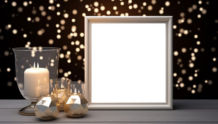 Christmas frame mockup for poster design presentation or art work. White empty frame with copy space template. Generative AIの素材