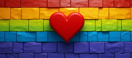 Red heart on rainbow colorful banner background. LGBT flag, May 17 - International Day Against Homophobia, Transphobia and Biphobia (IDAHOT) Abstract creative design background.の素材