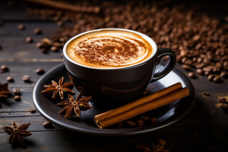 A cup of aromatic coffee with cinnamon on Thursday. A sign of earning a high income. Trendy custom.の素材