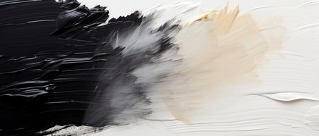 Large, sloppy strokes of black and white paint. Texture of acrylic or oil paint. Artistic chaotic background. Bannerの素材