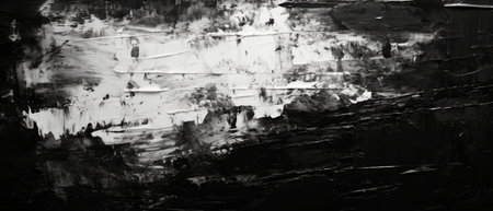 Rough strokes of black and white paint. Texture of acrylic or oil paint. Artistic chaotic background.の素材