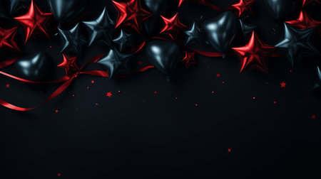 American holiday background in flag colors. USA Independence Day and Memorial Day. Blue and red balloons in the form of stars on a black background. Copy space. Generative AIの素材