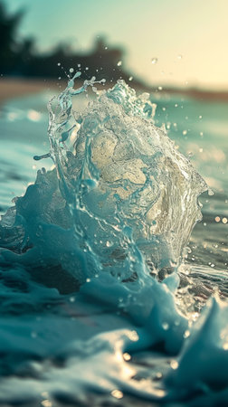 Tranquil sea waves texture, soft blues and greens, calming and minimalist vertical backgroundの素材