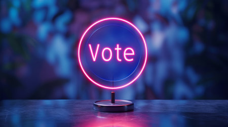A striking neon sign that simply reads 'Vote', set against a blurred background, serves as a vibrant call to action for civic participation.の素材