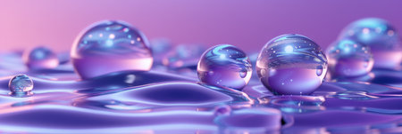 Banner with water drops on a holographic background. Modern sophisticated background.の素材