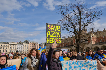Poster with a Call to Save the Heroes of Azov. Protest Against the War between Russia and Ukraine....