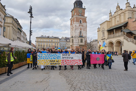 KRAKOW, POLAND - FEBRUARY 24, 2024: Rally against Russia's war with Ukraine.のeditorial素材