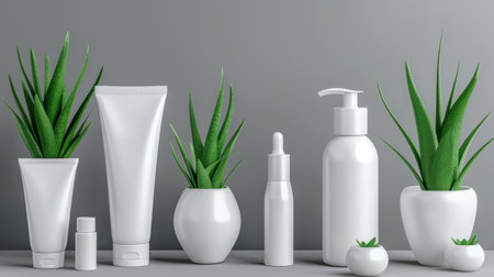 Clean and modern natural cosmetics mockup with aloe vera for branding. Ecological ingredients for skin careの素材
