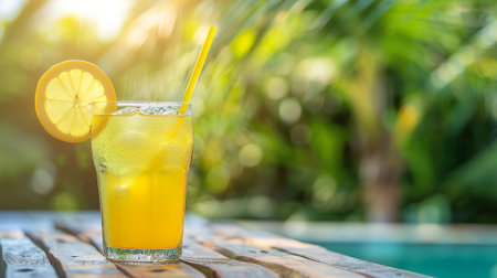 Refreshing Summer Lemonade Cocktail with a Slice of Lemon on a Sunny Day.の素材