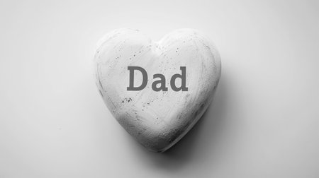 Minimalist Heart-Shaped Stone with Dad Inscription on White Background. Perfect for Father's Day and Family Celebrations.の素材