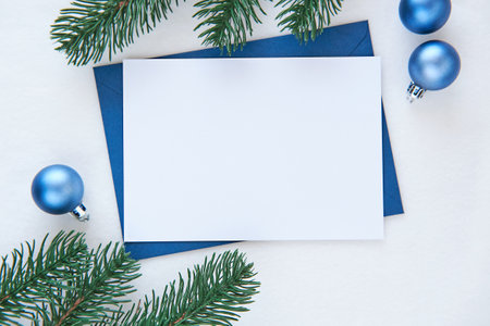Mockup for your art work, Christmas Card Mockup, Holiday Greeting Card or Invitationの写真素材