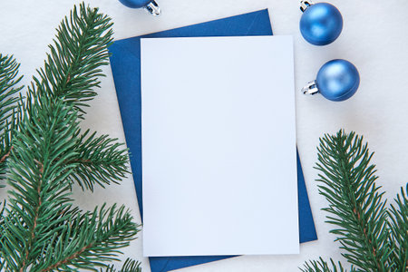 Christmas Card Mockup For Your Design, Holiday Greeting Card or Invitation Mockupの写真素材