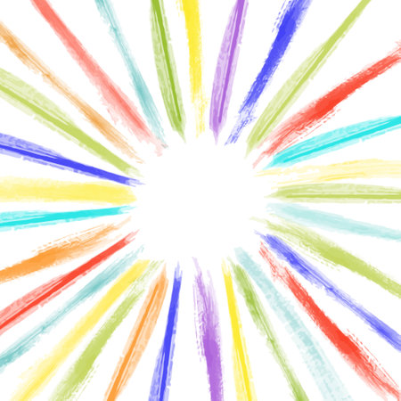 Colorful paintbrush strokes radiating from center, creative burst concept with copy spaceのイラスト素材