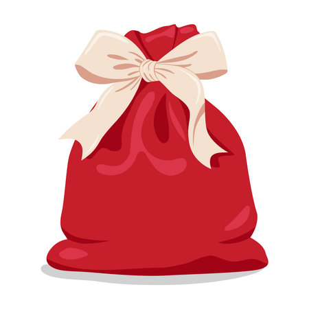 Red Gift Bag with Cream Ribbon Bow Isolated on White Background for Christmas and Holiday Designのイラスト素材