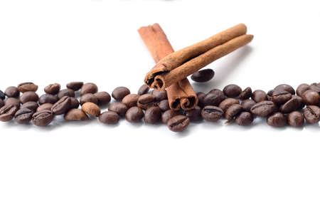 coffee beans with vanilla isolated on white backgroundの写真素材