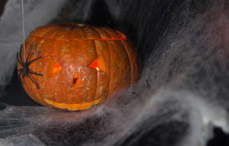 scary pumpkin for Halloween holiday, background, decorationの写真素材