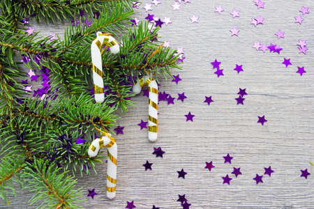 fir branch on wooden, decoration, Christmas blank backgroundの写真素材