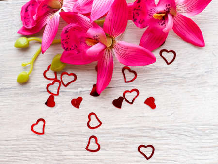 Valentines day concept on wooden background.の写真素材
