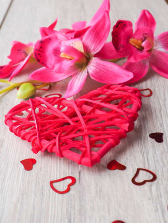 Valentines day concept on wooden background.の写真素材