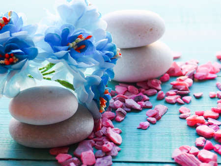Spa still life with stones, flowers, water drops, relax, the calm, luxurious life, the concept of restoring health and youthの写真素材