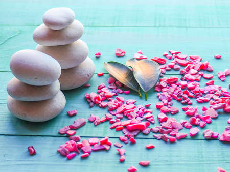 Spa still life with stones, flowers, water drops, relax, the calm, luxurious life, the concept of restoring health and youthの写真素材