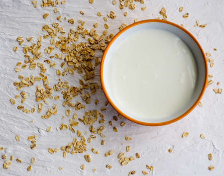 curd, muesli, cream in a Cup, space for text, healthy food, Breakfastの写真素材