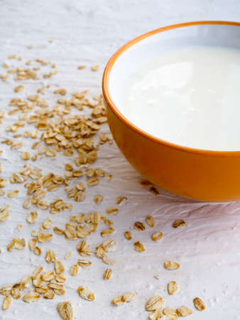 curd, muesli, cream in a Cup, space for text, healthy food, Breakfastの写真素材