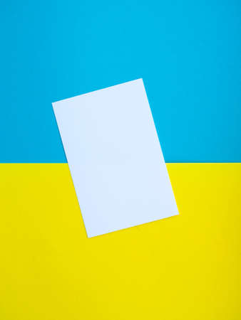 forms white to yellow and blue background, bright colours, empty space for textの写真素材