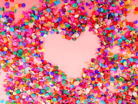 Confetti colorfull holiday background heart, gift box,の写真素材