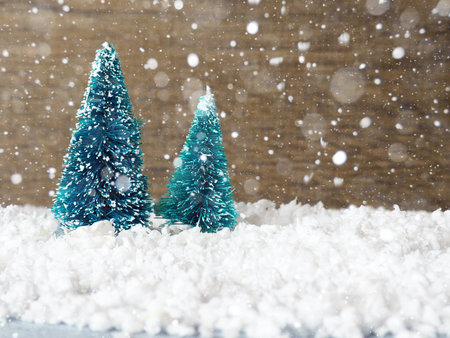 two small artificial Christmas tree, copy space, concept Christmas