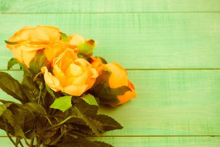 Roses on old wooden board, Valentines Day background, wedding day
