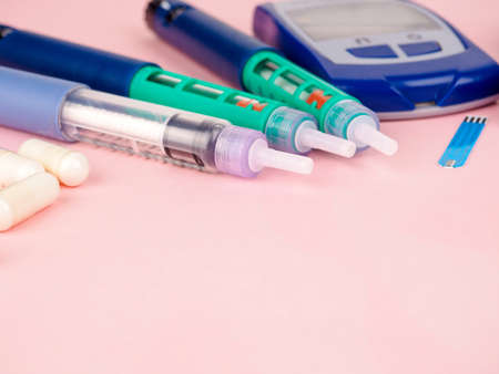 Insulin injection needle or pen for use by diabetics, insulin and glucometer.の写真素材