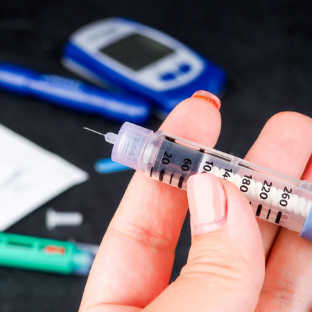 woman holding an insulin syringe, diabetes concept, treatment. health