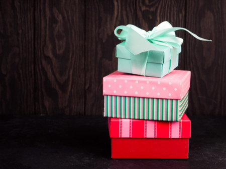 Collection of little handmade gift boxes, Christmas gifts, Pile of Christmas Gifts.