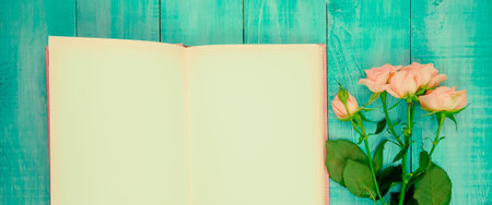 Pink rose flower on the book , Valentines day concept