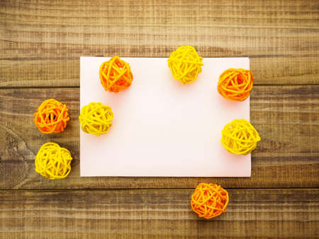 Blank present Valentine card on wooden background.の写真素材