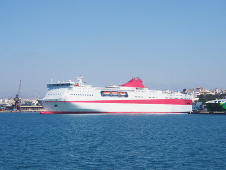 a ship on the horizon, a ship at sea far away.の写真素材