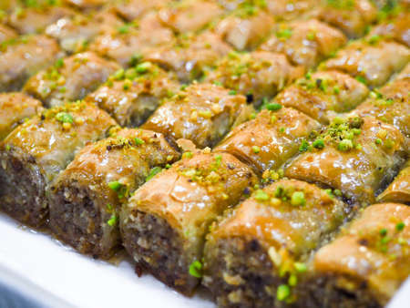 Turkish Dessert Baklava with concept backgroundの写真素材