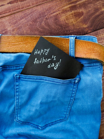 Father's Day card. Jeans pocket Masculine present for best daddy.