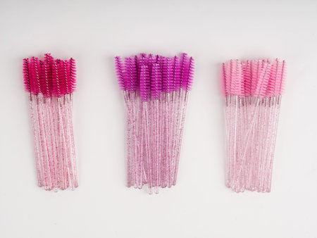lots of eyelash brushes, tools for women's eyelash extensions.の写真素材
