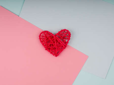 Red Heart, red wicker heart on the colorful leaves, all the support and love.の写真素材