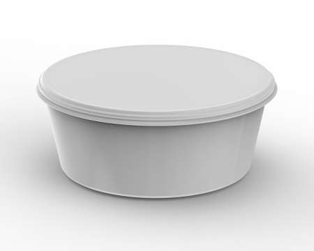Round plastic container with blank label, illustrator mockup. Food product package, mock-up.の写真素材
