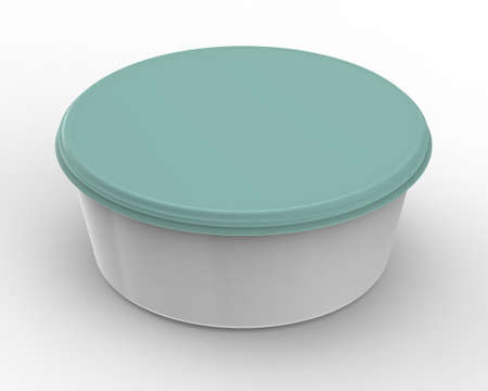 Round plastic container with blank label, illustrator mockup. Food product package, mock-up.の写真素材