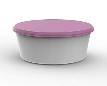 Round plastic container with blank label, illustrator mockup. Food product package, mock-up.の写真素材