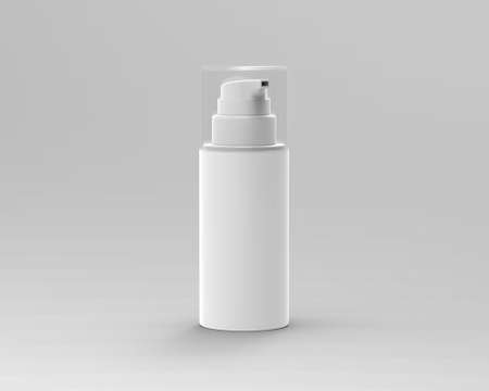 cosmetic bottle with dispenser for layout and design, clear glass bottle spray isolated on white background, 3D rendering,の写真素材