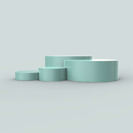 3D rendering Podium scene or 3D round pillar stand scene and winner pedestal in studio on gray or blue minimal backgroundの写真素材