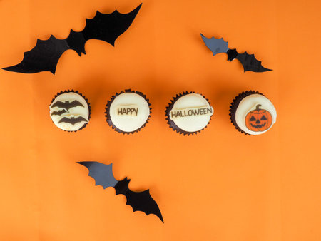 Group of halloween cupcakes.の写真素材